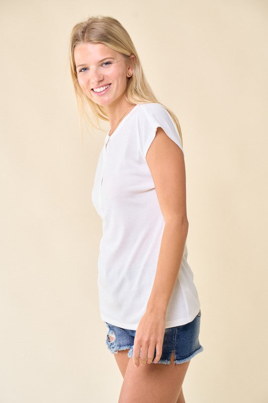 Reva Cap Sleeve Knit Top, Ivory