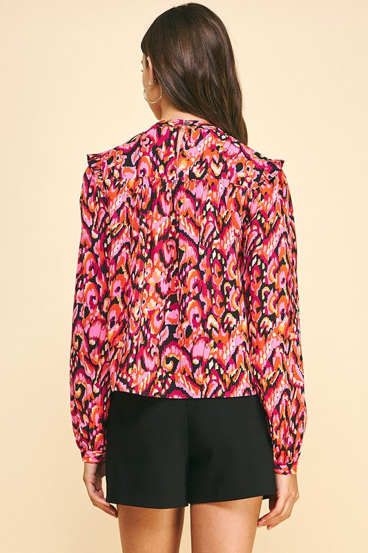 Penelope Pintuck Print Blouse, Multi
