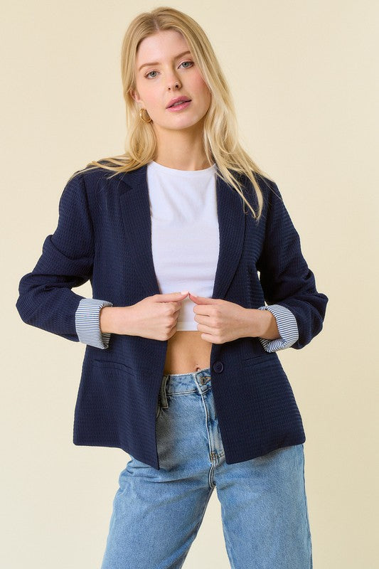 Ava Waffle Weave Blazer, Midnight