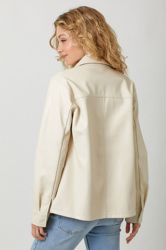 Hayden Faux Leather Shacket, Oatmeal