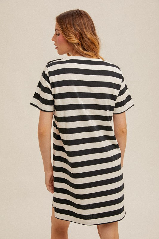 Some Kinda Fun Striped T-Shirt Dress, Black & White