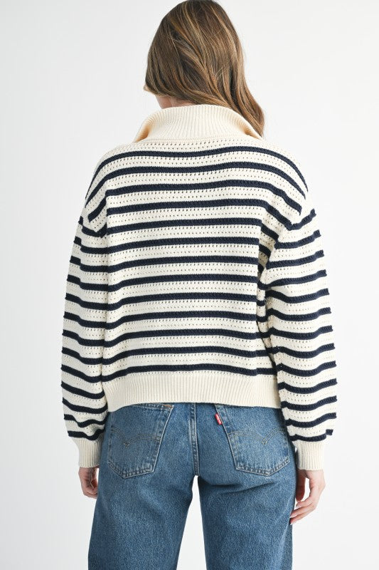 Ella Half-Zip Stripe Sweater, Oat