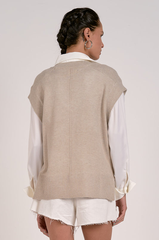 Girl Boss Sweater Vest/Blouse, Warm Grey