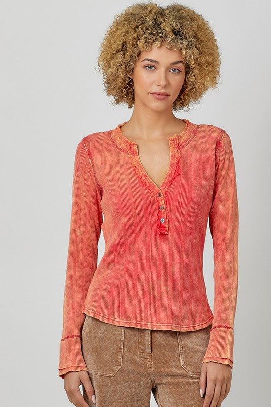 Kara Washed Thermal Henley Top