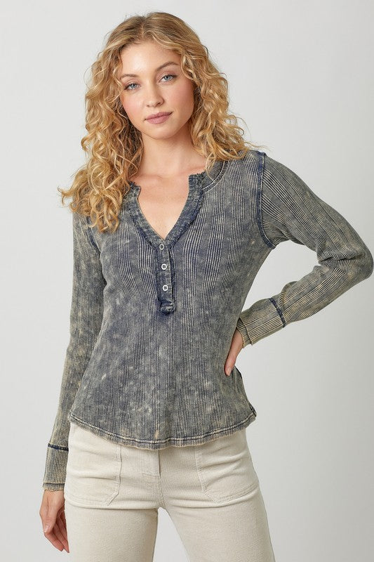 Kara Washed Thermal Henley Top