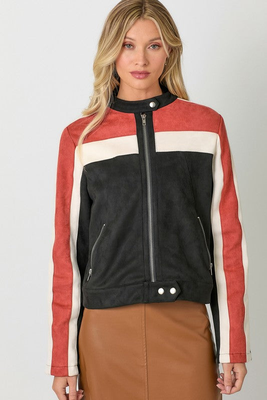 Harley Color Block Moto Jacket, Black Combo