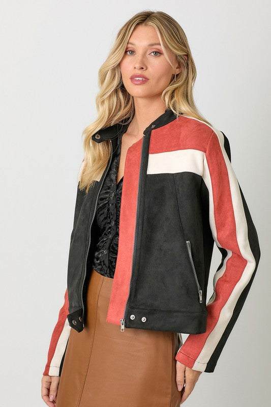 Harley Color Block Moto Jacket, Black Combo