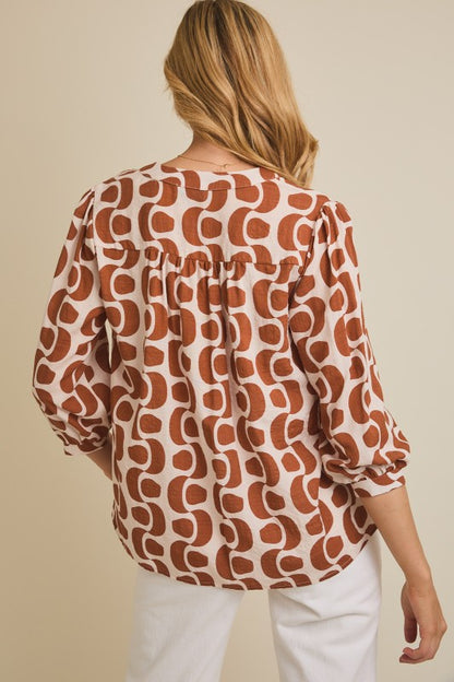 Cinnamon Swirl Geo Print Top, Cream & Rust