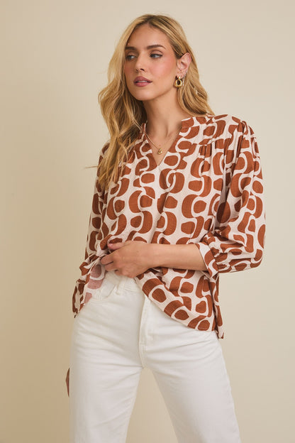 Cinnamon Swirl Geo Print Top, Cream & Rust