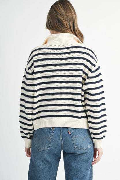 Ella Half-Zip Stripe Sweater, Oat