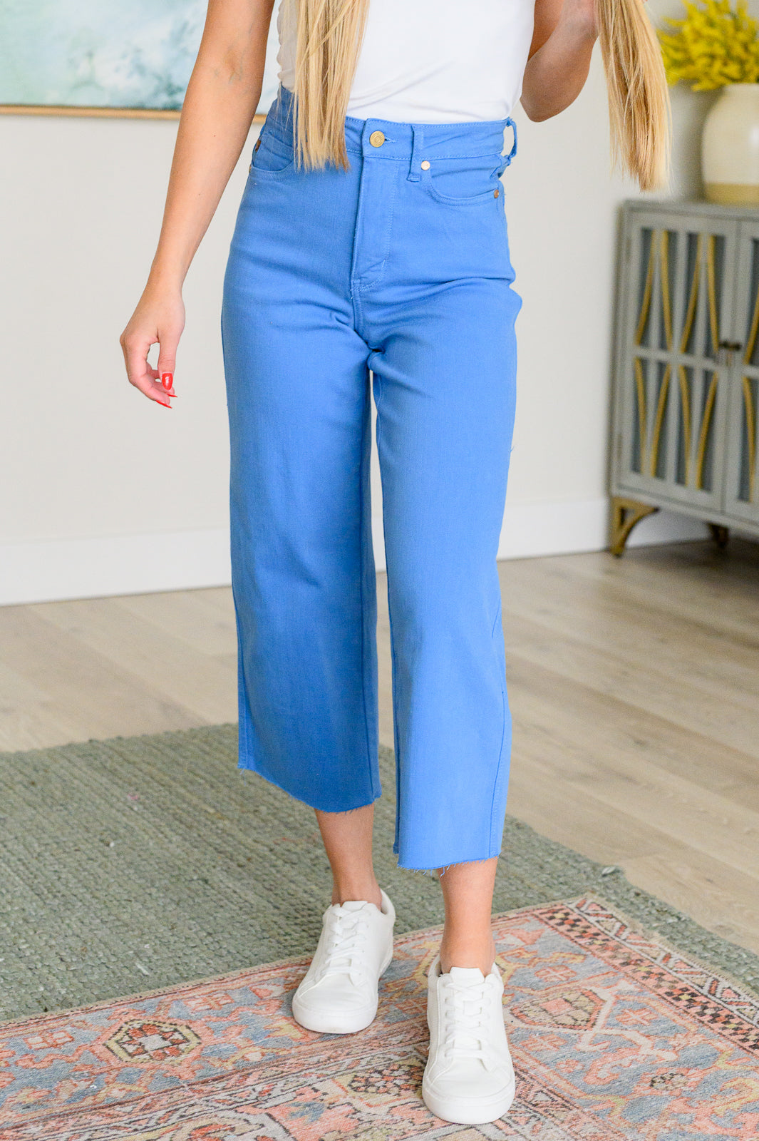 Lisa HR Wide Leg Crop Jeans, Sky Blue