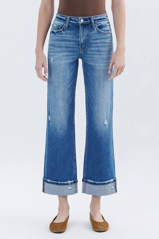 Bianca High Rise Cuff Slim Wide, Dark Stone